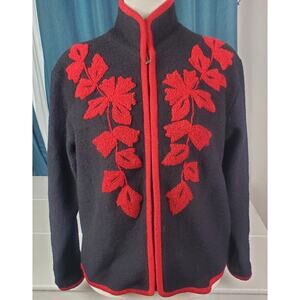 100% Wool Embroiderd Sweater Jacket Floral Tapastry Cardigan Vintage Cottagecore